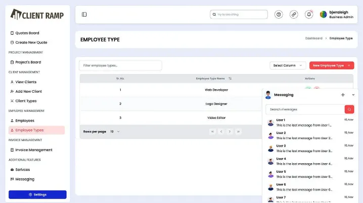 Real-time chat interface for team and client communication, including instant file sharing.