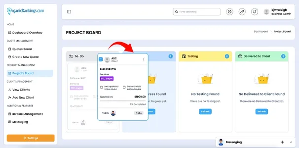 Drag Project to new Status