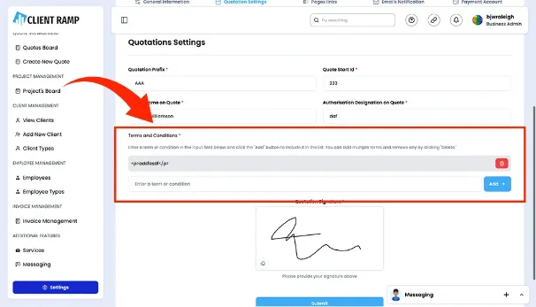 Saved Terms and Conditions