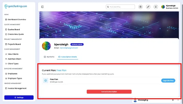 User Profile Subscription